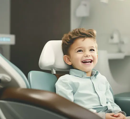 A Child Sitting On A Dental Chair Smiling
