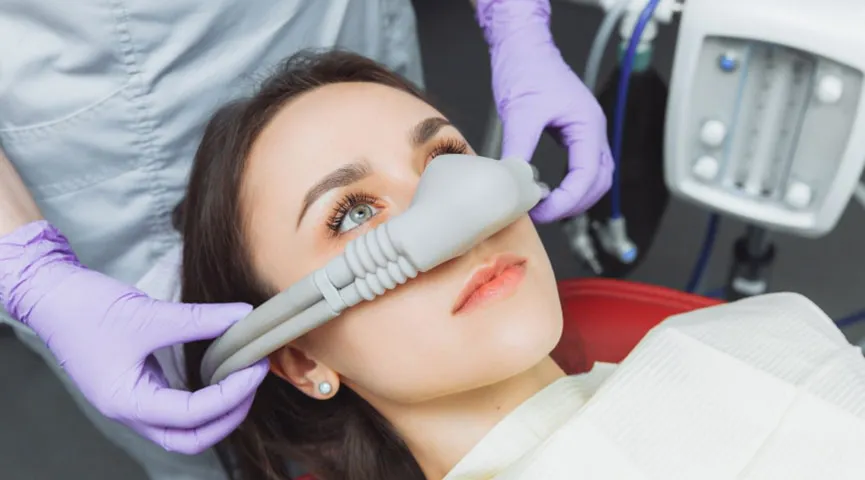 Patient Receiving Nitrous Oxide Sedation at Dentist Office