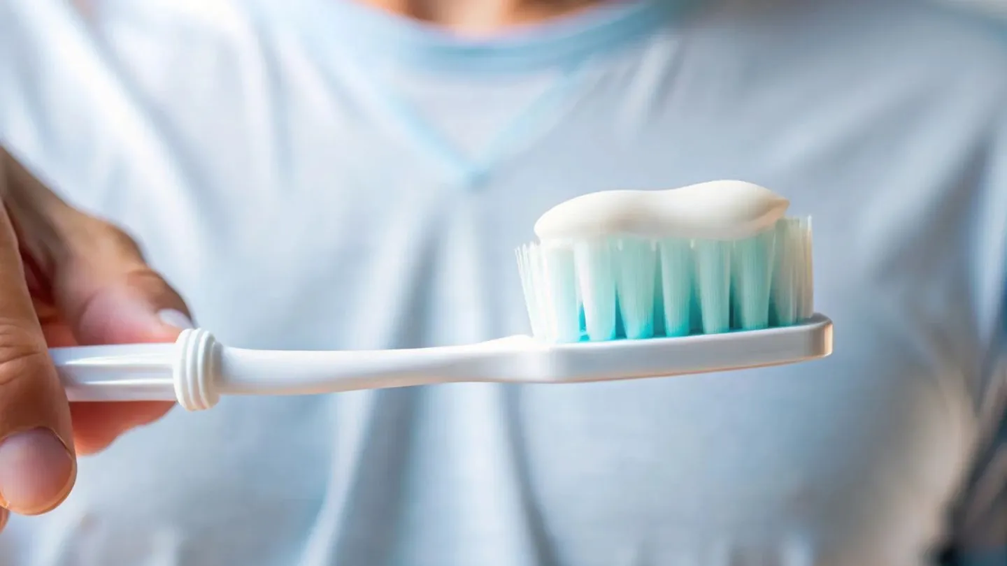 Person Holding A Toothbrush With Fresh Toothpaste
